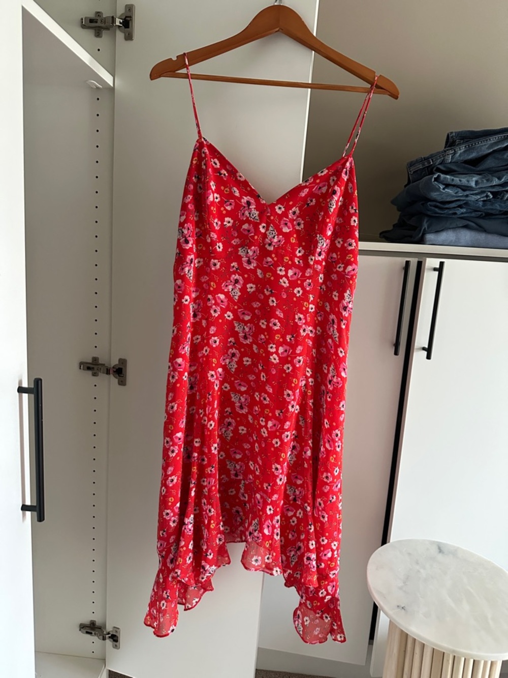 Red Floral Slip Dress with Spaghetti Straps